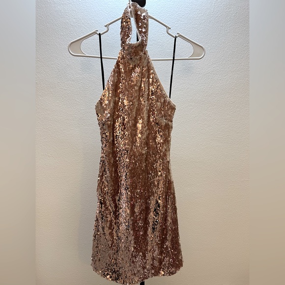 Forever 21 Sequin Halter Mini Dress – Rose Gold Small - Picture 1 of 3